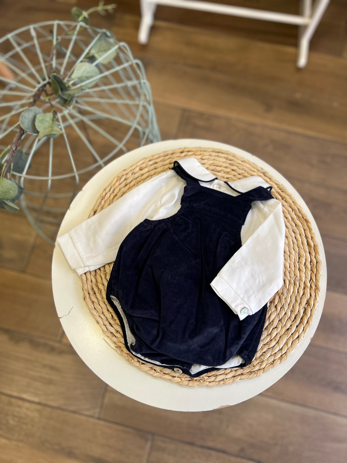 Completo invernale salopette costine e body Blu
