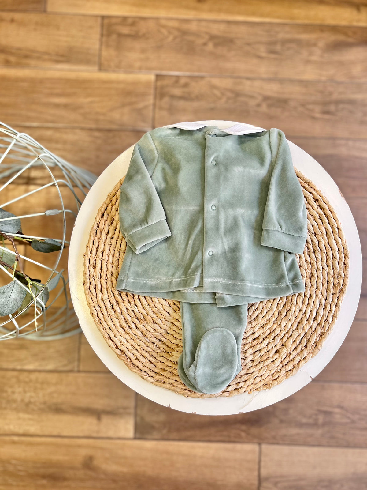 Completo in ciniglia punto smock Salvia