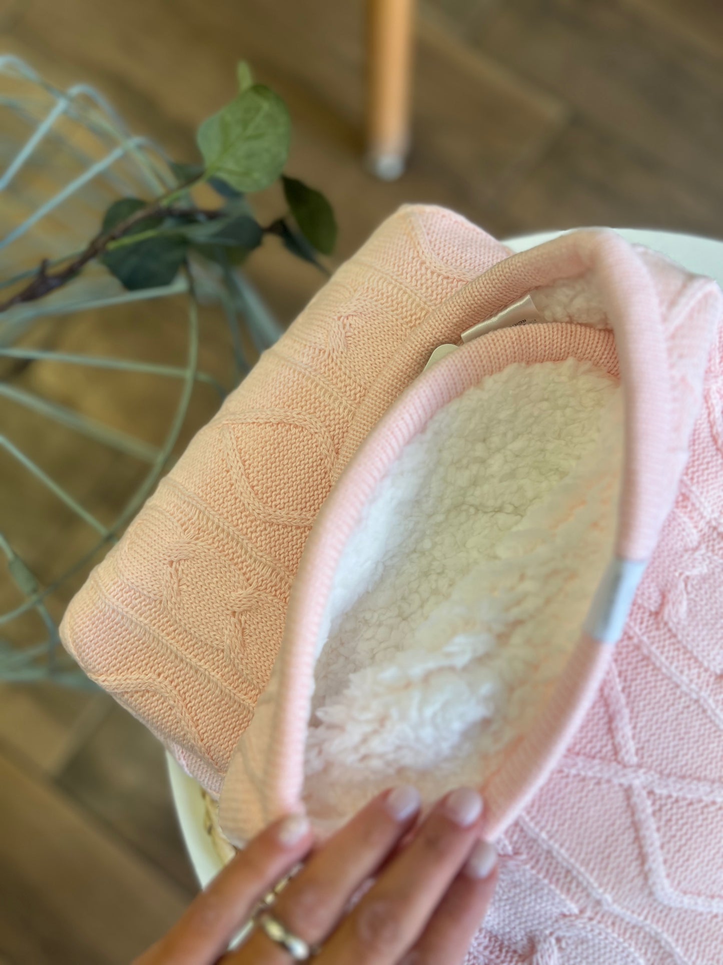 Coperta Pappa e Latte in maglia con pelliccia interna Rosa
