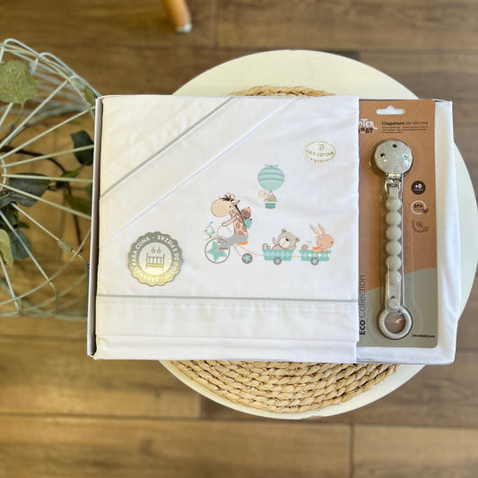 Set lettino + portaciuccio Trenino Safari Grigio