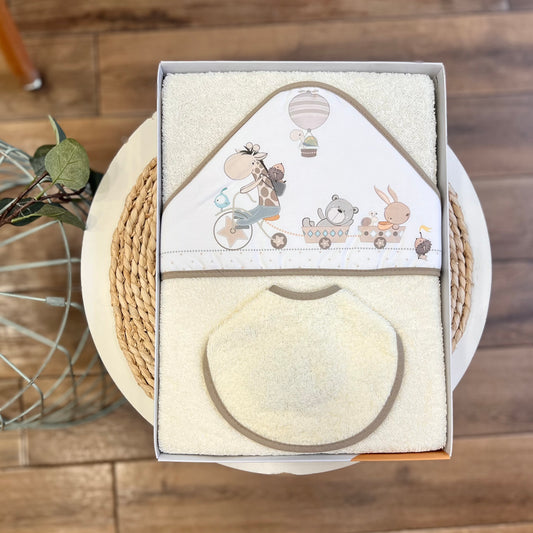 Accappatoio triangolo con bavetta Trenino Safari Beige