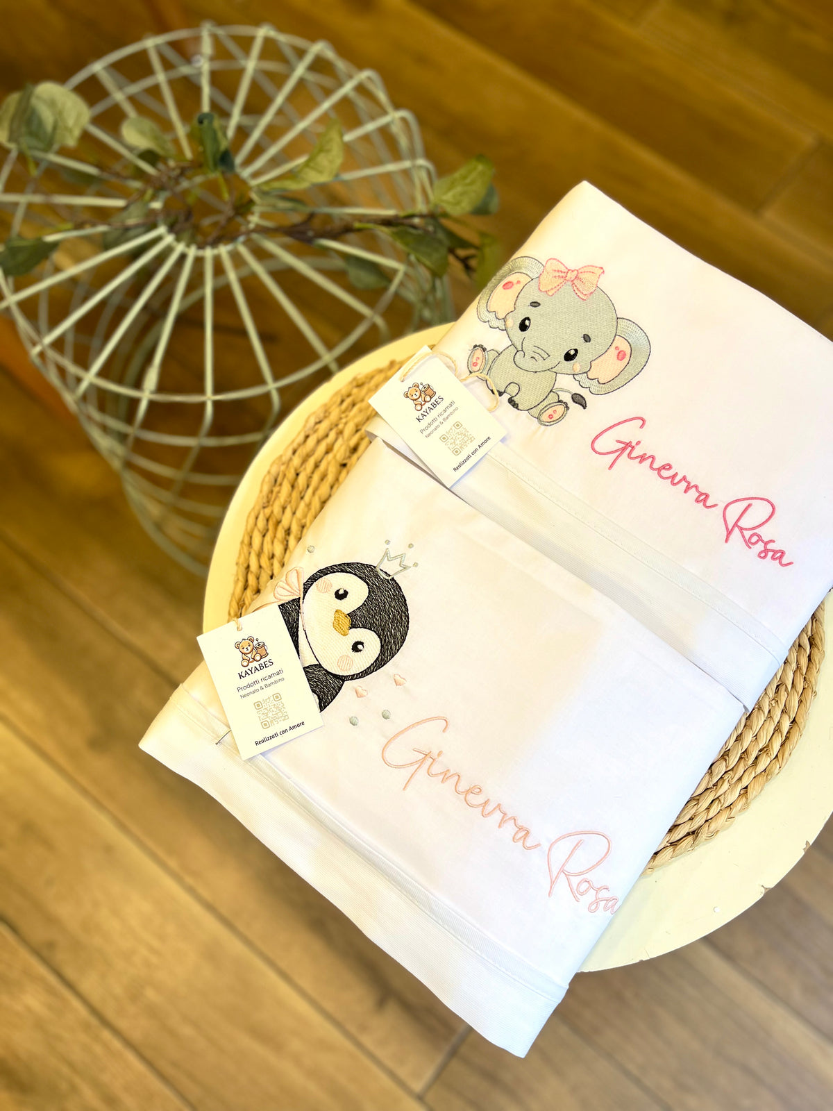 Set lenzuolino Lettino/Culla grande personalizzato con nome e disegno ricamato
