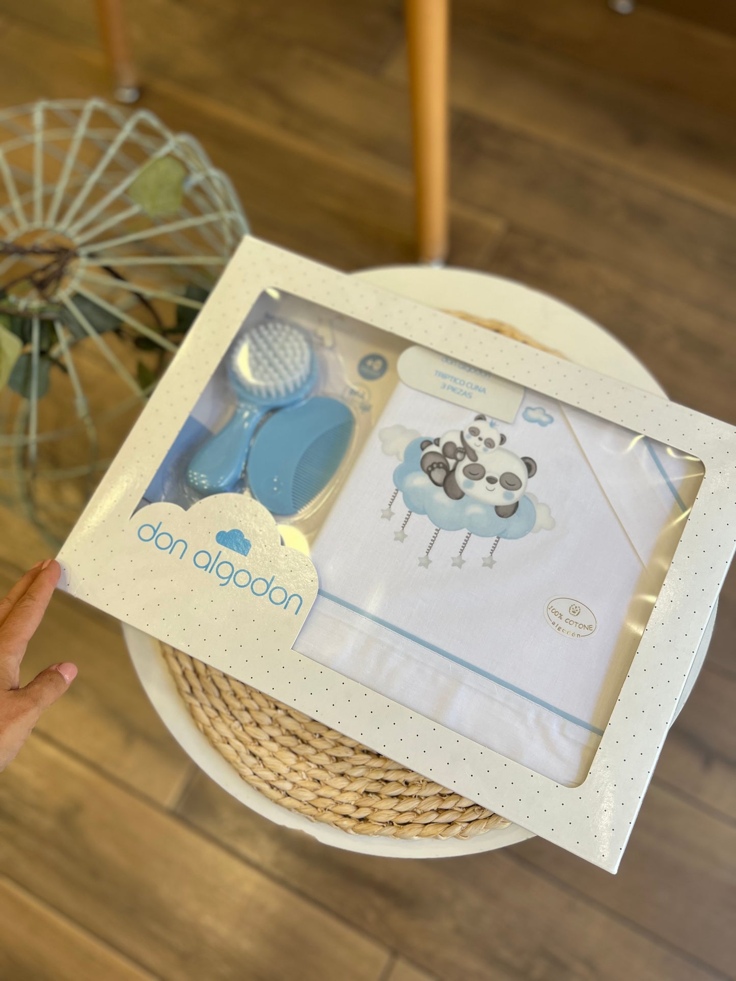 Set lettino + kit spazzole Panda azzurro