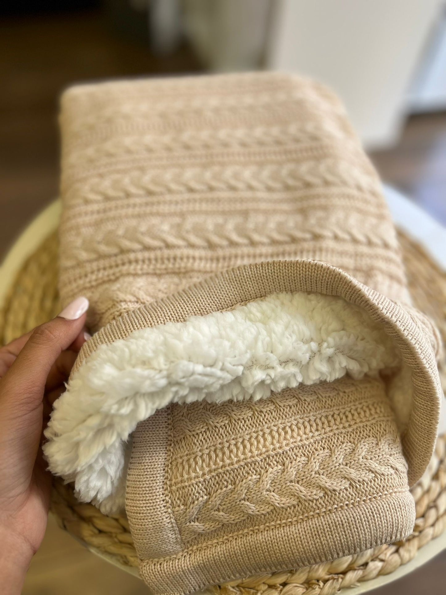 Coperta Ellepi in maglia con pelliccia interna Beige