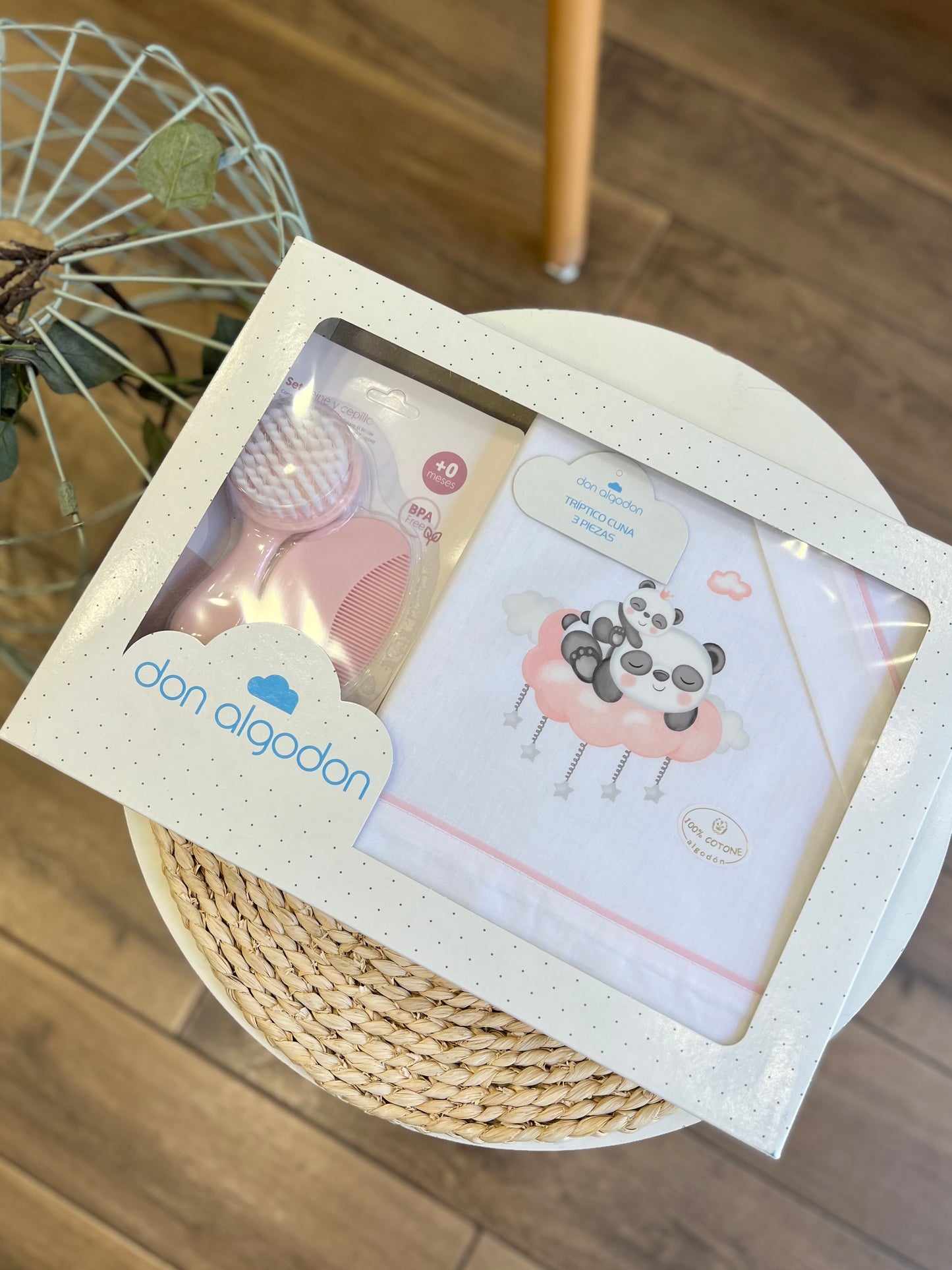 Set lettino + kit spazzole Panda rosa