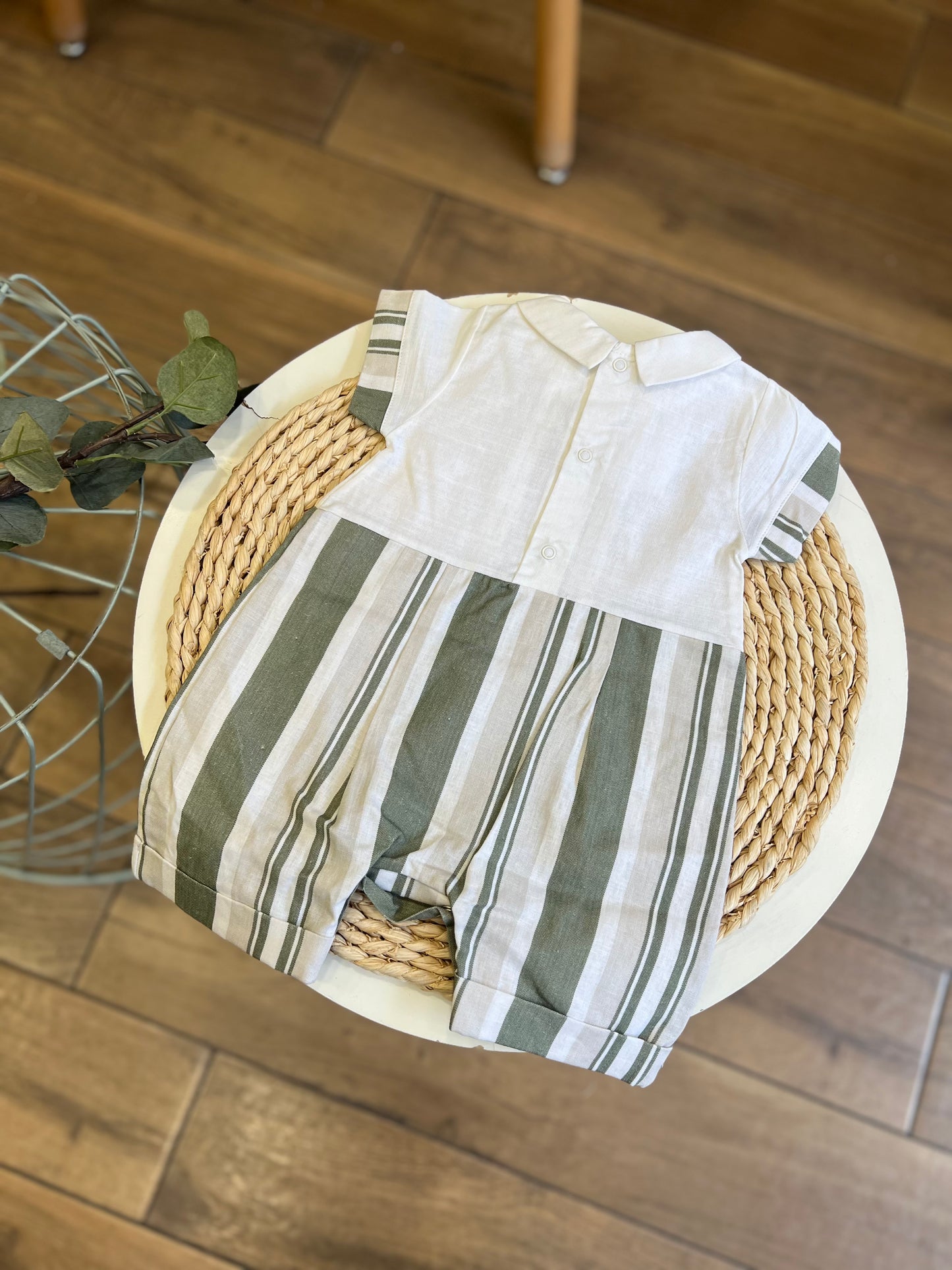 Pagliaccetto in cotone righe verde