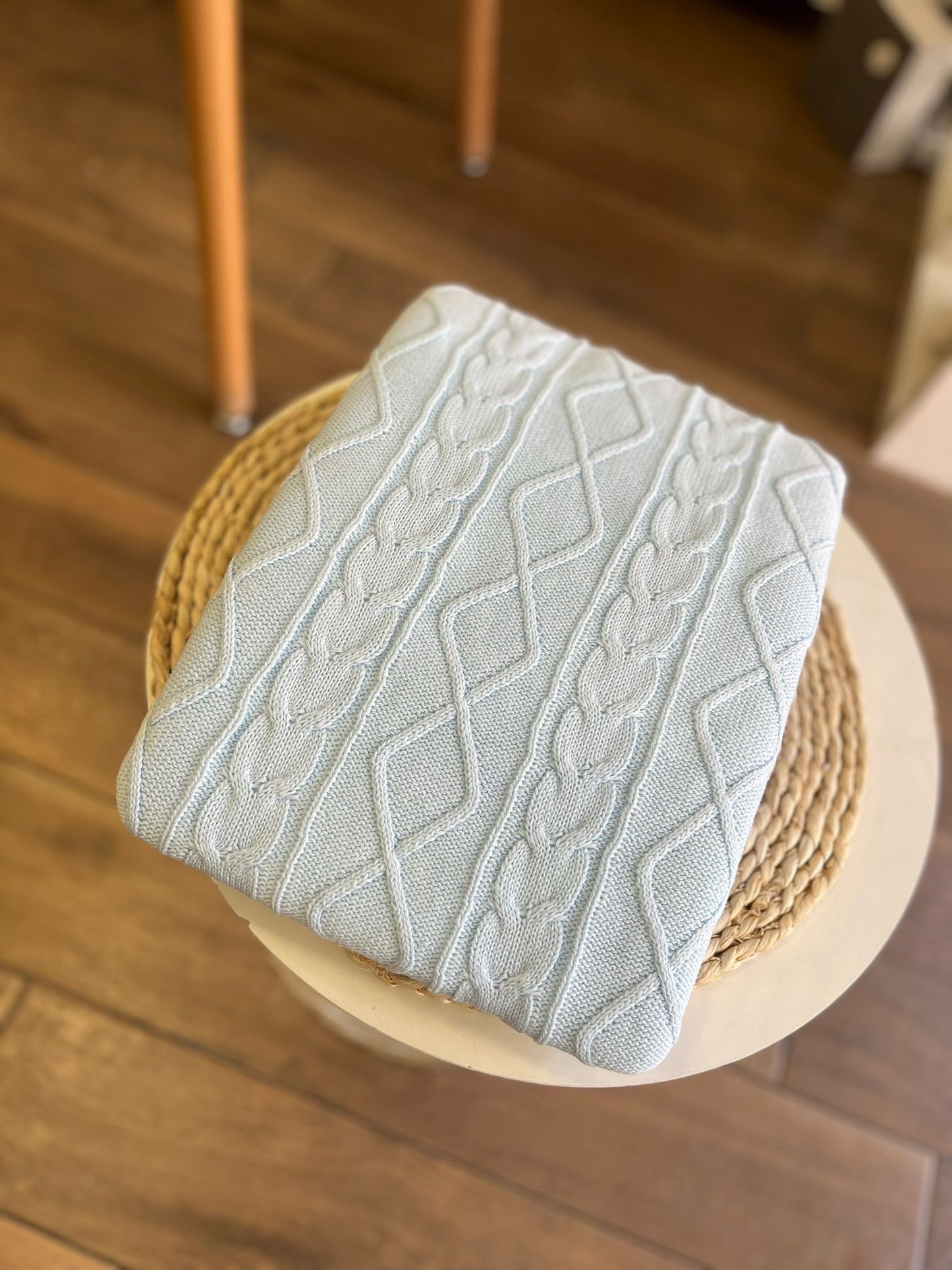 Coperta Pappa e Latte in maglia con pelliccia interna Celeste