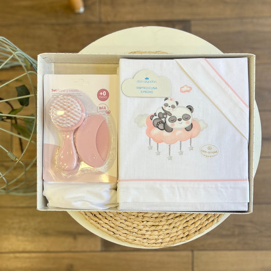 Set lettino + kit spazzole Panda rosa
