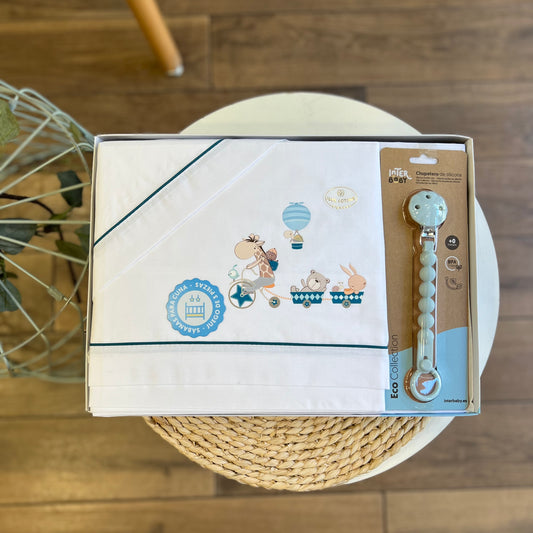 Set lettino + portaciuccio Trenino Safari Azzurro