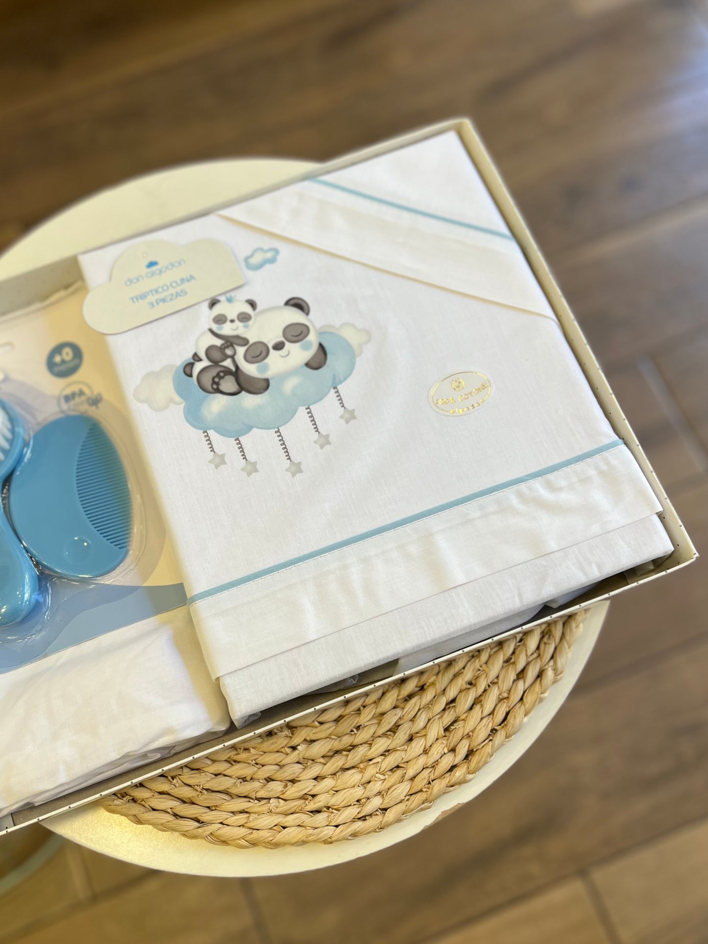 Set lettino + kit spazzole Panda azzurro