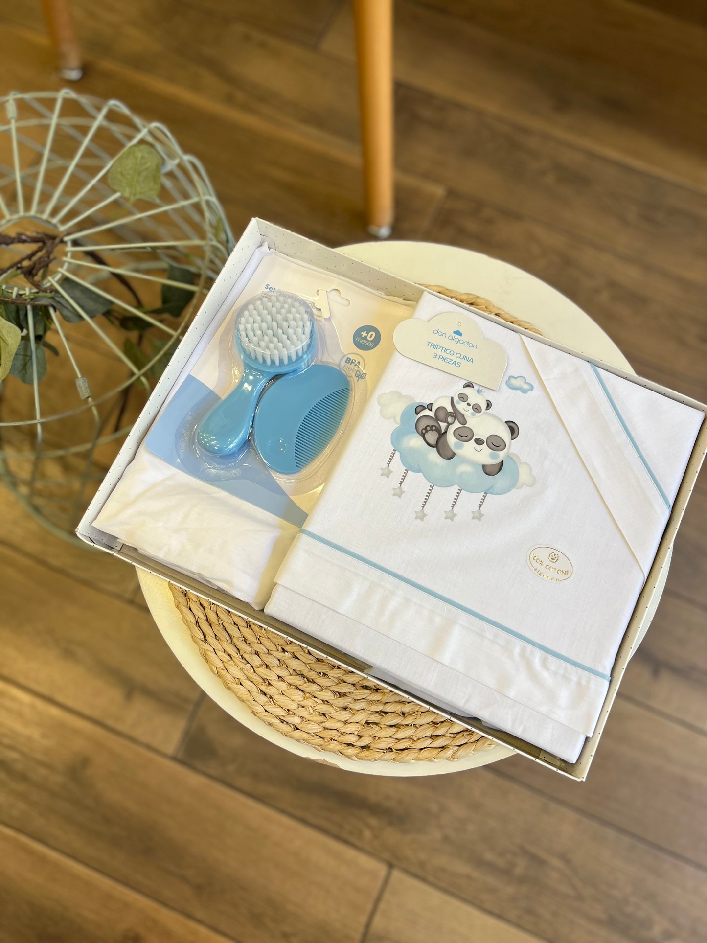 Set lettino + kit spazzole Panda azzurro