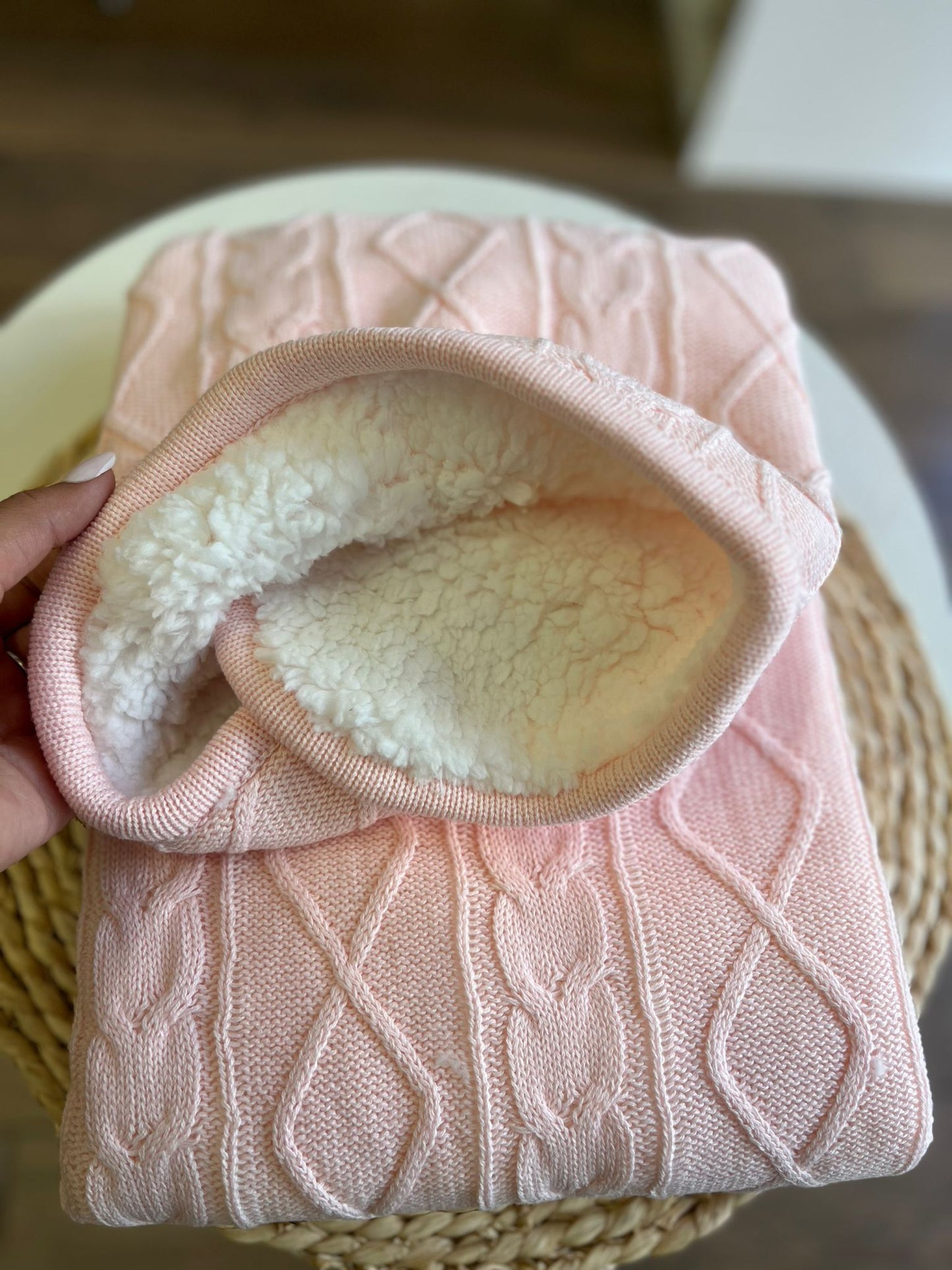 Coperta Ellepi in maglia con pelliccia interna Rosa