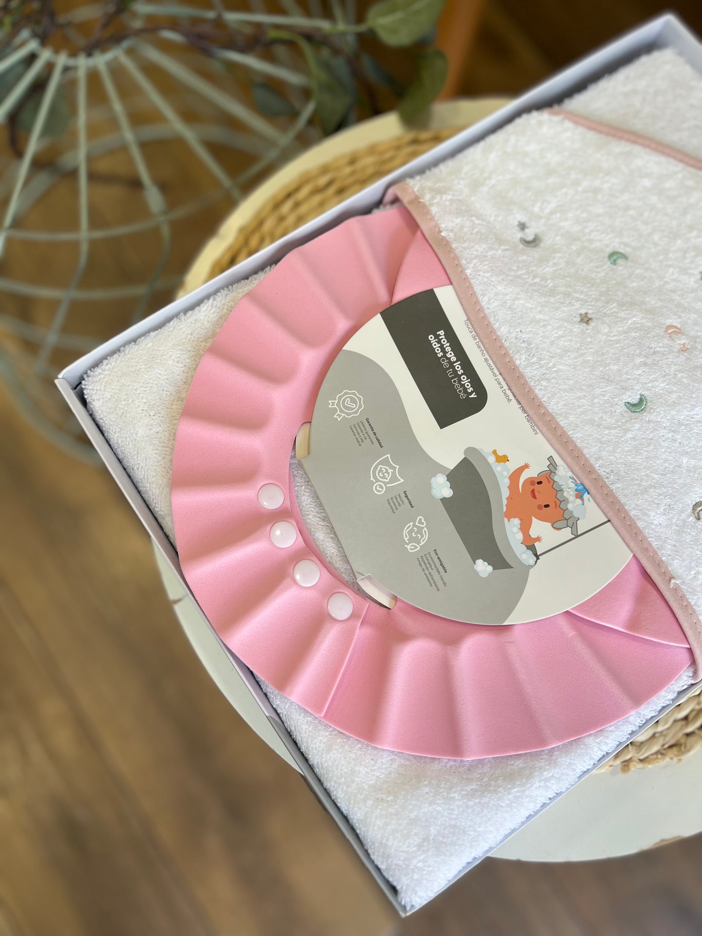 Accappatoio triangolo con cuffia da bagno Stelline rosa