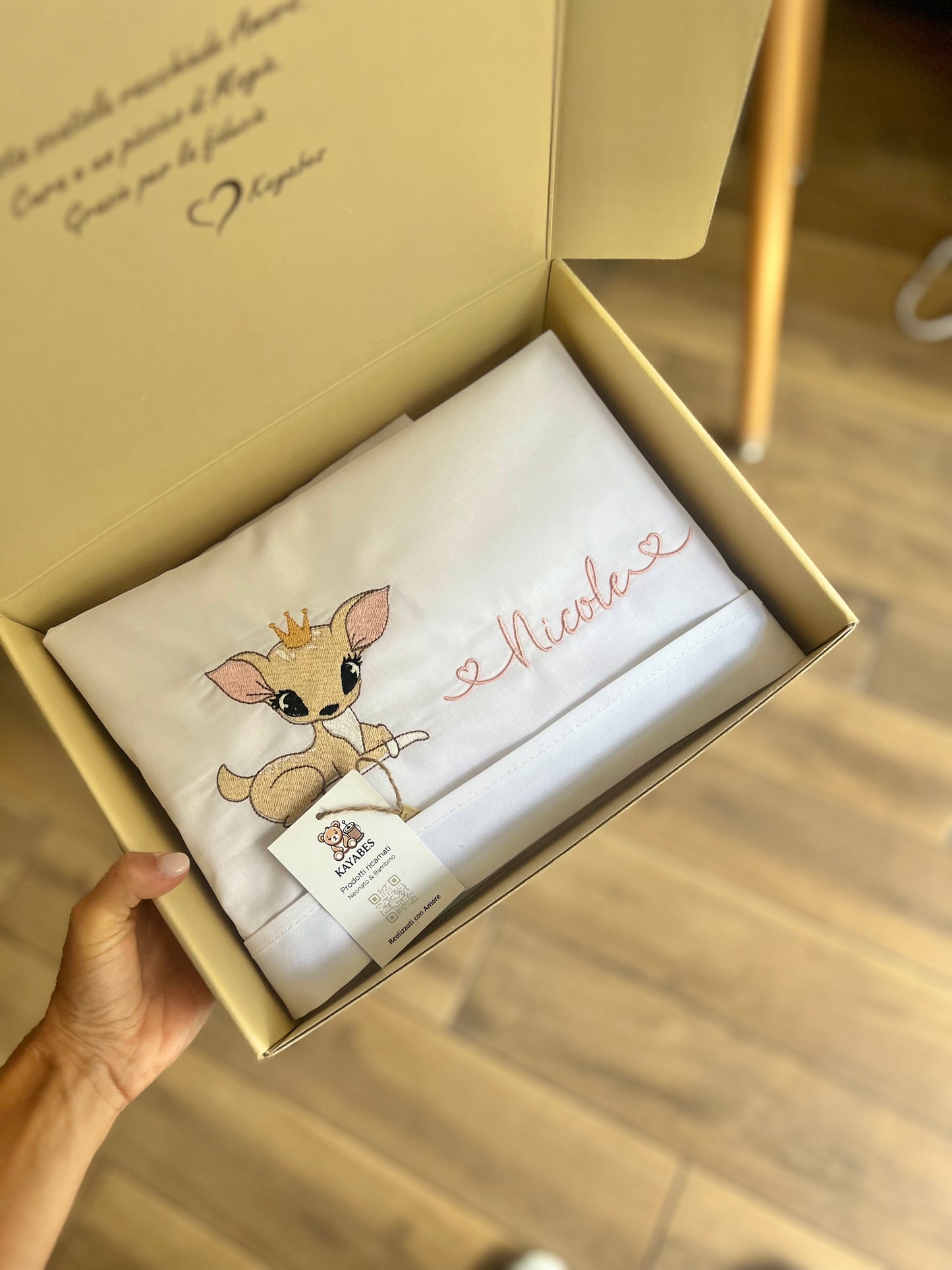 Set lenzuolino carrozzina personalizzato con disegno e nome ricamato
