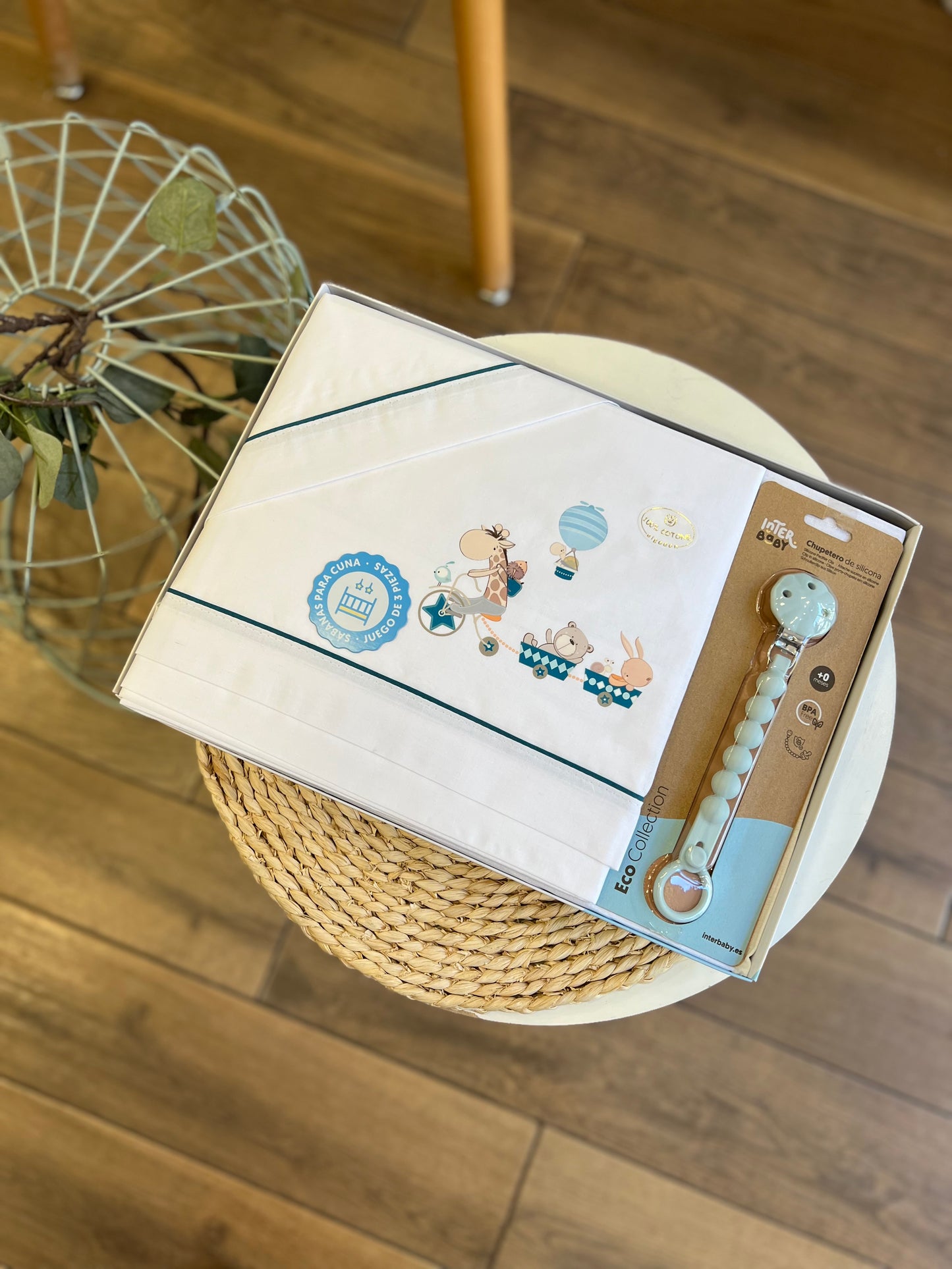 Set lettino + portaciuccio Trenino Safari Azzurro