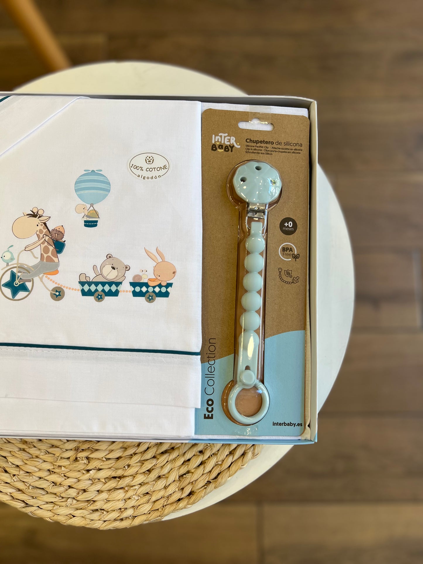 Set lettino + portaciuccio Trenino Safari Azzurro