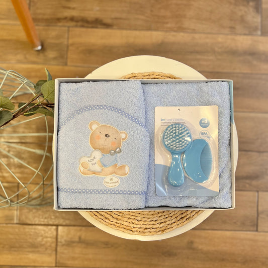 Set accappatoio, spazzola e pettine Azzurro