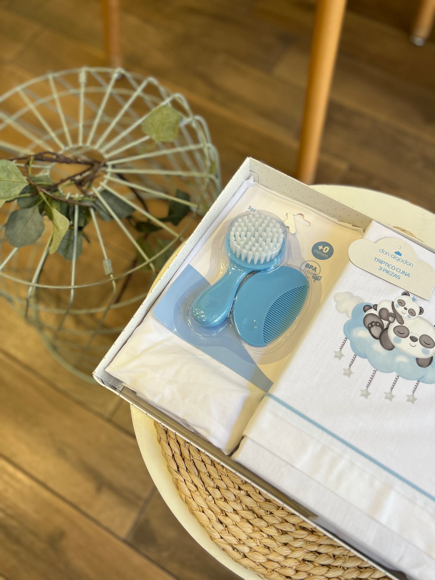 Set lettino + kit spazzole Panda azzurro