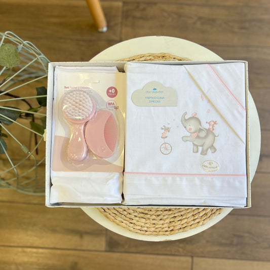 Set lettino + kit spazzole Elefantina Rosa