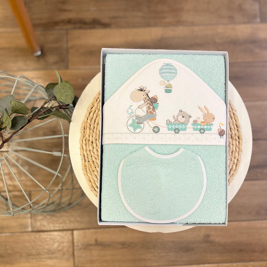 Accappatoio triangolo con bavetta Trenino Safari Verde