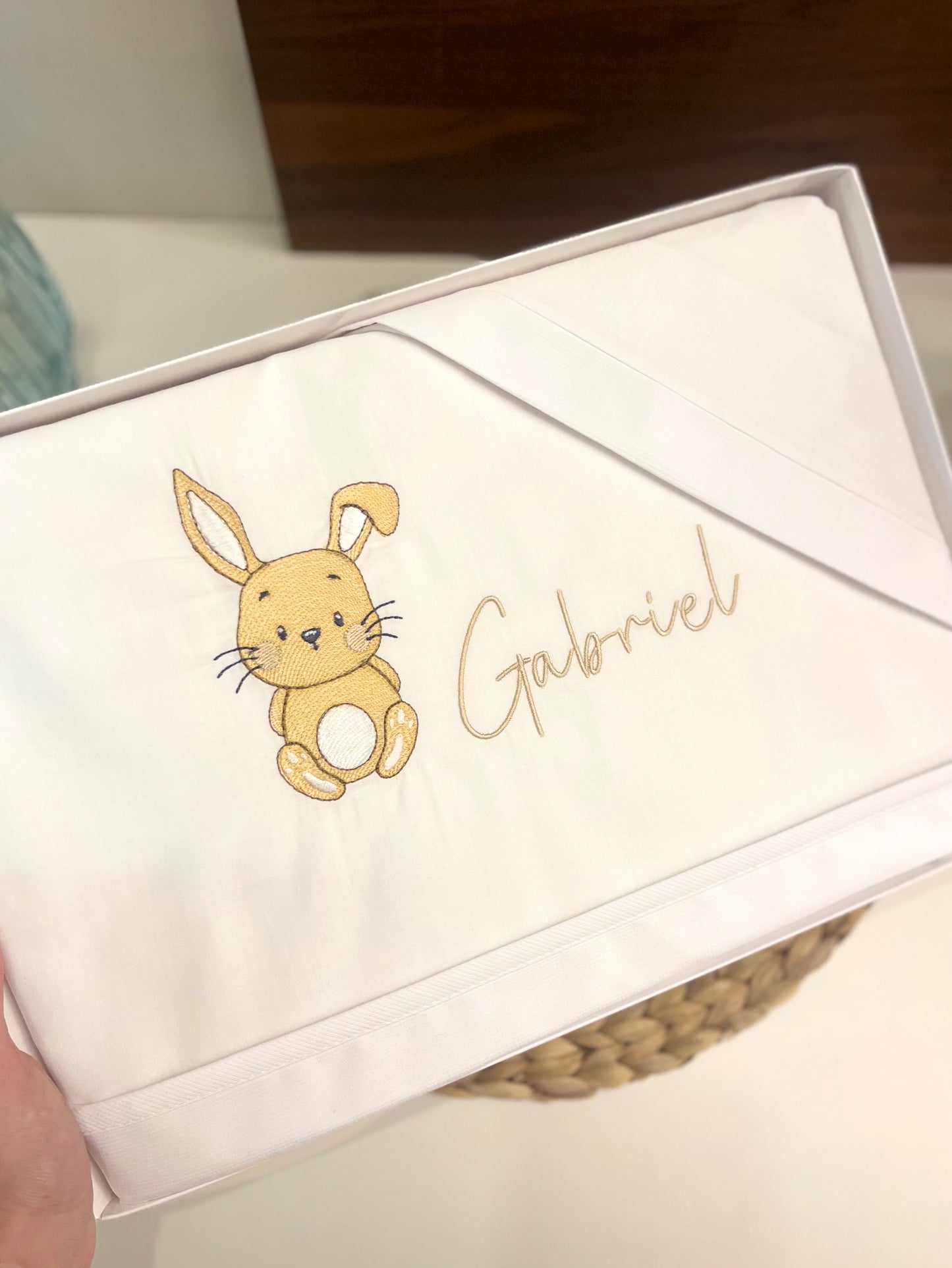 Set lenzuolino carrozzina personalizzato con disegno e nome ricamato