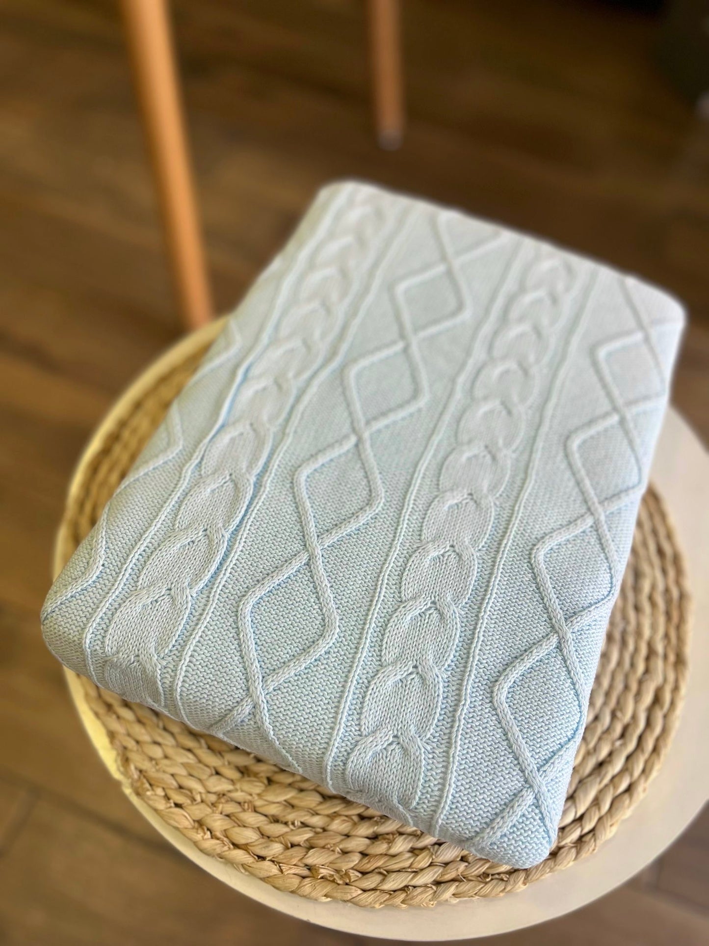 Coperta Ellepi in maglia con pelliccia interna Celeste