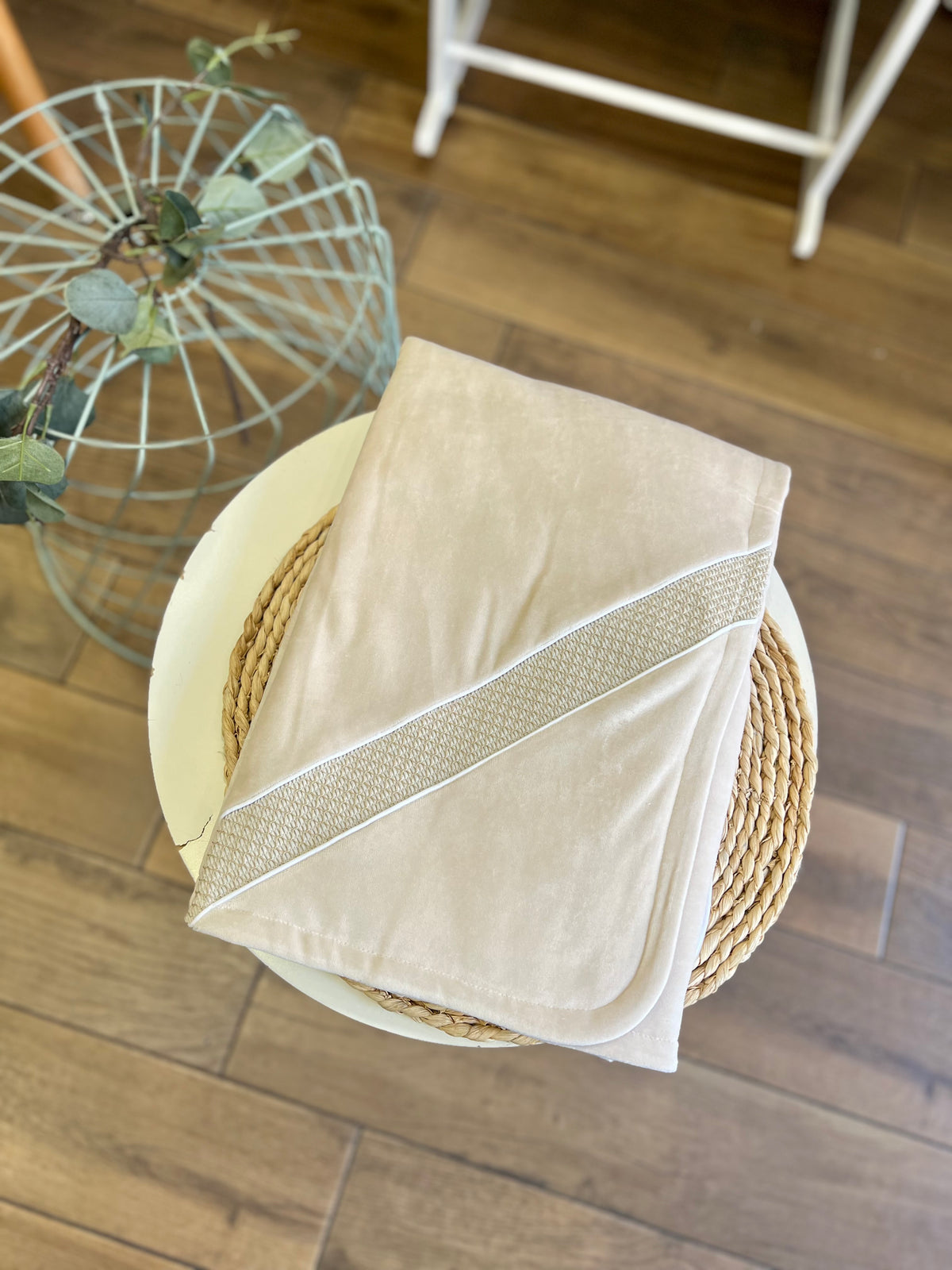 Coperta ciniglia Beige punto smock