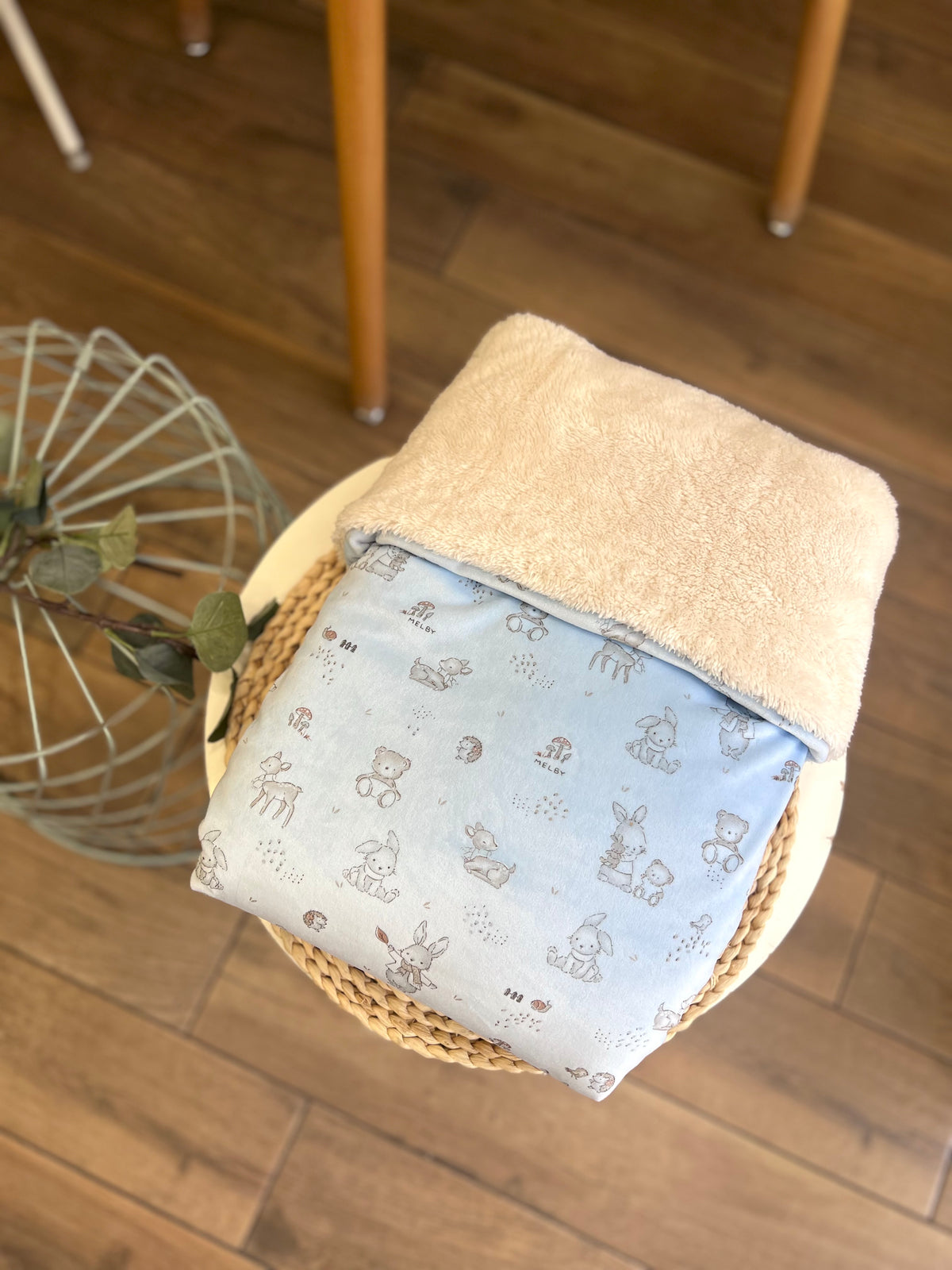 Coperta carrozzina in ciniglia Wood Celeste