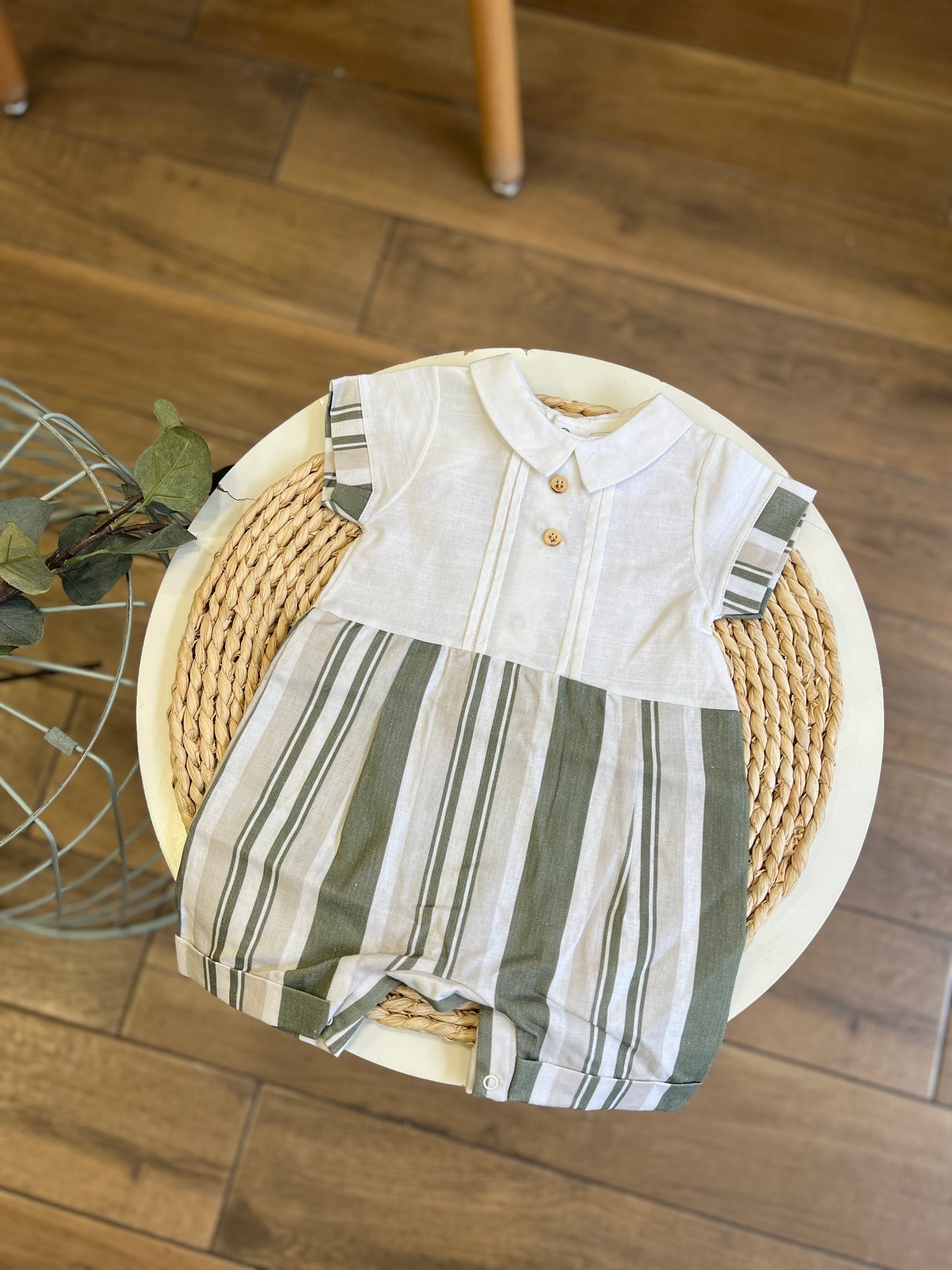 Pagliaccetto in cotone righe verde
