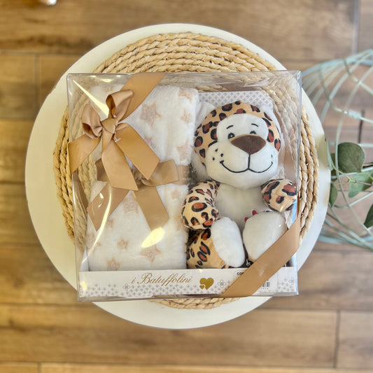 Set copertina carrozzina in ciniglia e Peluche Leopardo