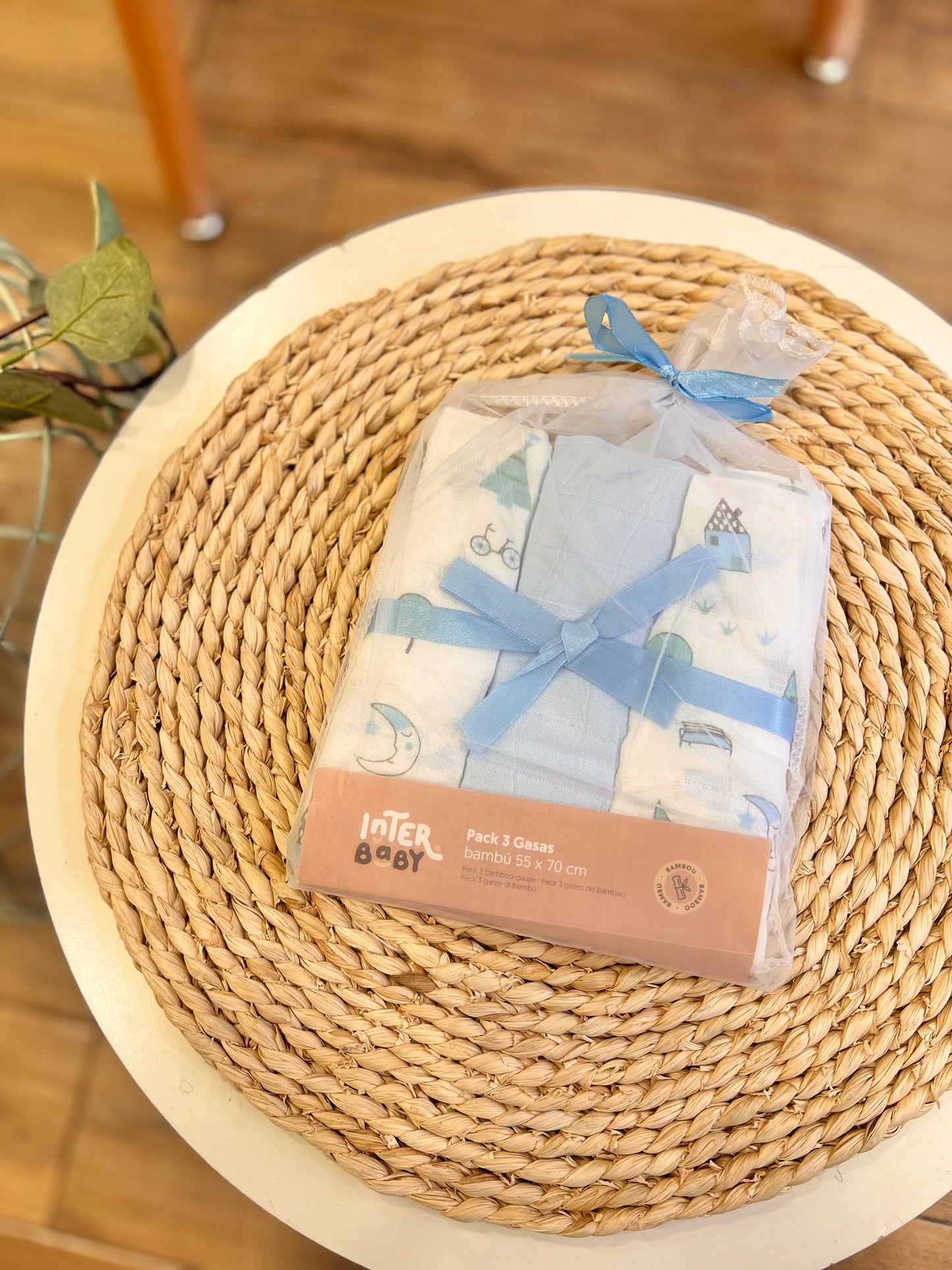 Set 3 mussole Cotone&Bamboo Azzurro