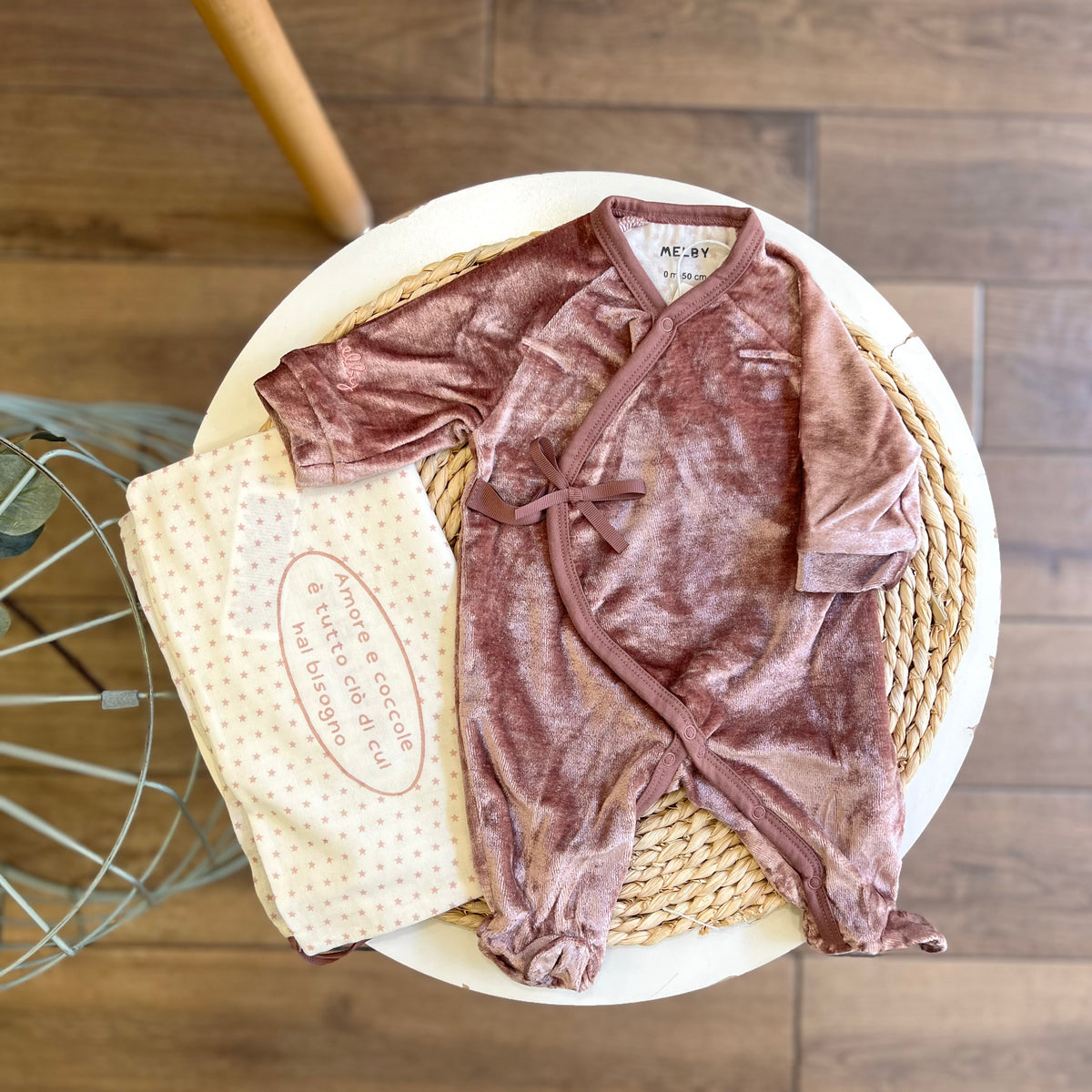 Tutina in ciniglia Soft Bamboo con sacchetto Rosa cipolla