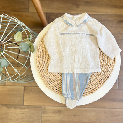 Completo in cotone righe celeste