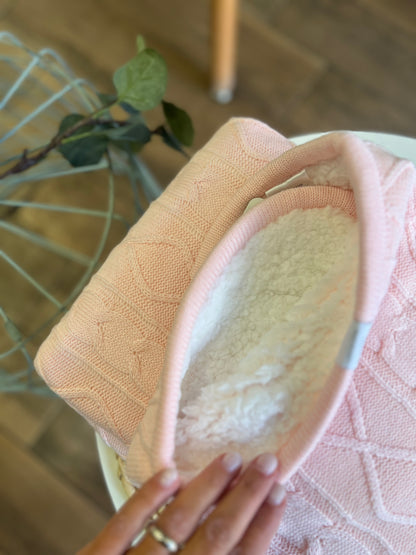 Coperta Pappa e Latte in maglia con pelliccia interna Rosa