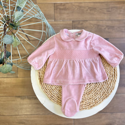 Completo in ciniglia punto smock Rosa