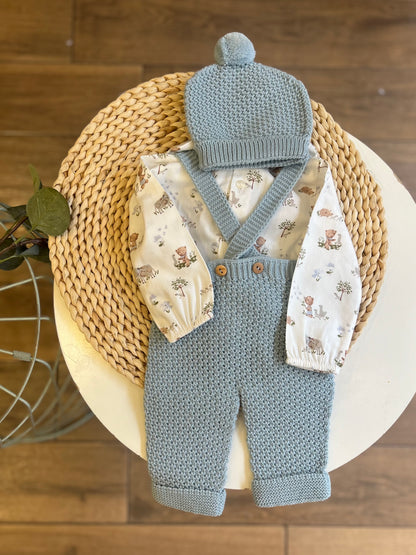 Completo invernale camicia, salopette e cappellino Azul