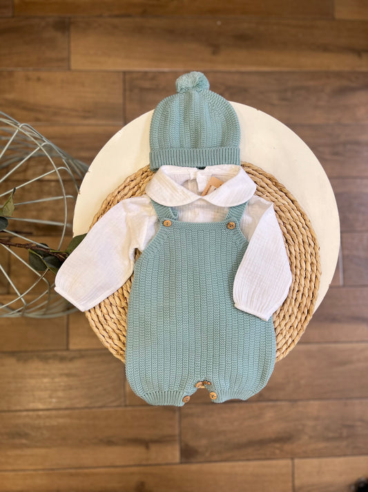 Completo invernale camicia, salopette e cappellino Menta
