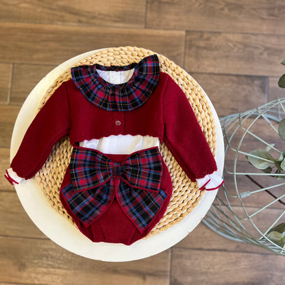 Completo 3 pezzi cardigan, camicia e copripannolino