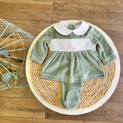 Completo in ciniglia punto smock Salvia