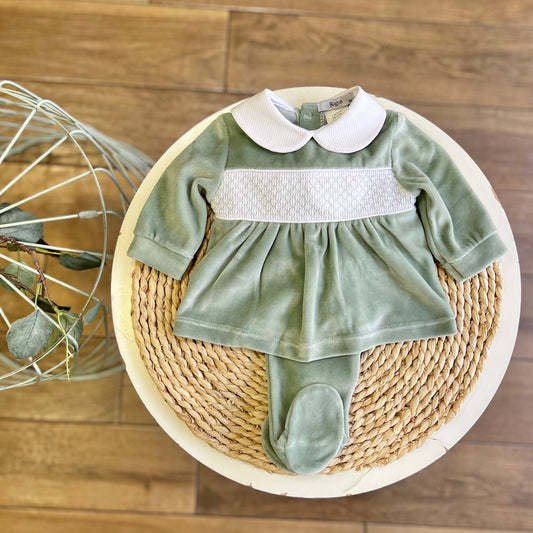 Completo in ciniglia punto smock Salvia