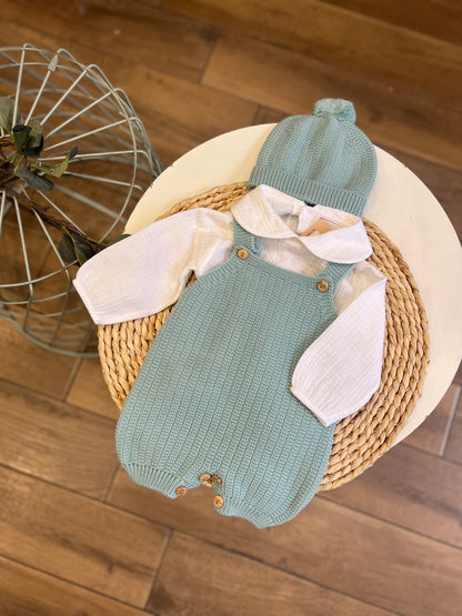 Completo invernale camicia, salopette e cappellino Menta