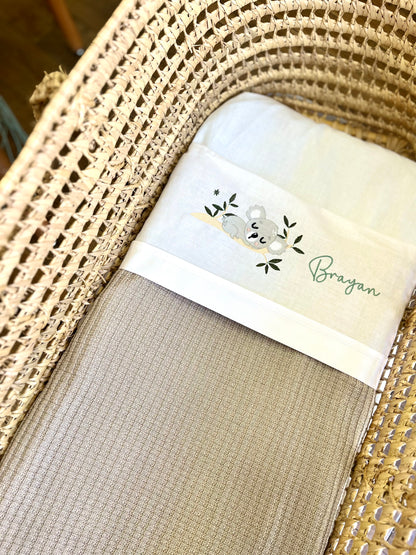 Set lenzuolino carrozzina personalizzato con disegno e nome ricamato