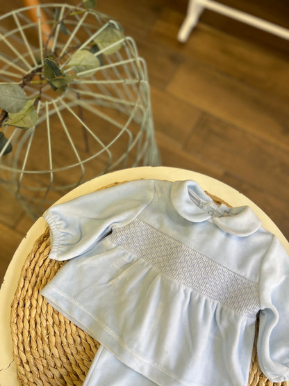 Completo in ciniglia punto smock Celeste