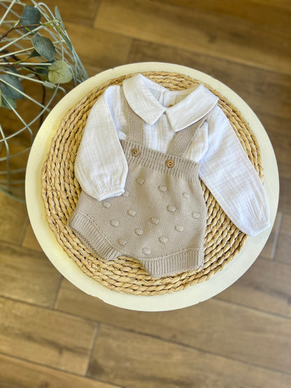 Completo camicia e salopette Pietra