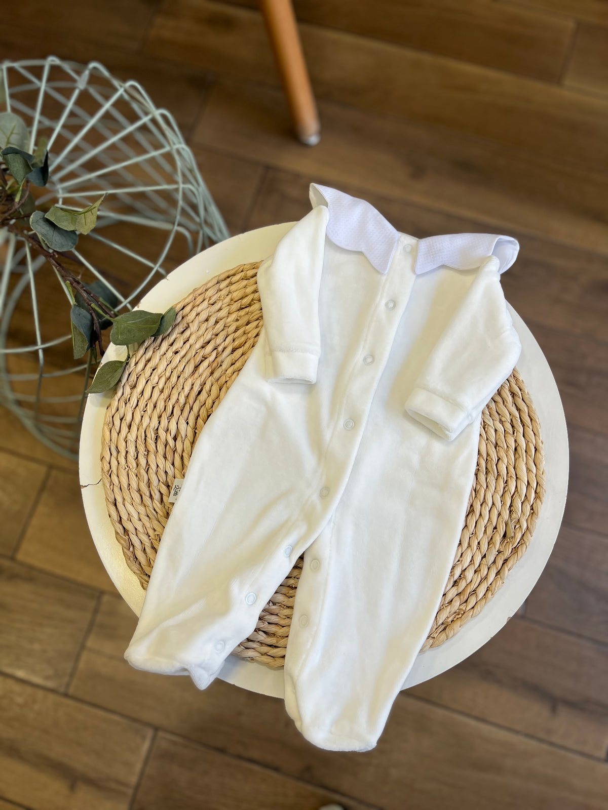 Tutina in ciniglia con colletto nuvola Bianco