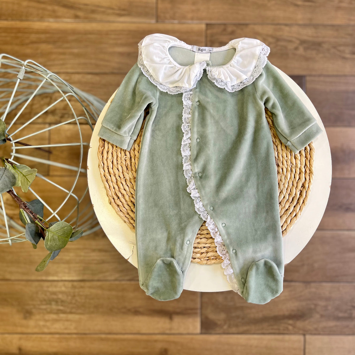 Tutina ciniglia con colletto pizzo Salvia