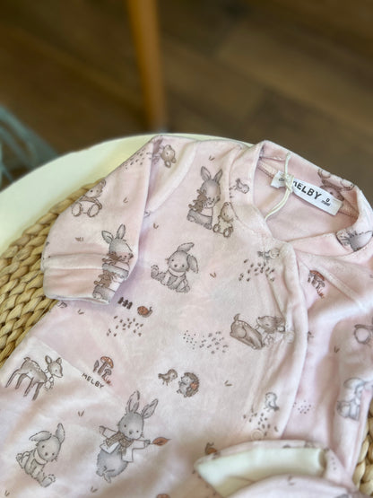 Tutina in ciniglia Soft con cappellino Wood Rosa