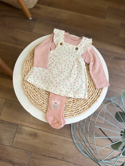 Completo salopette con calzamaglia Flower