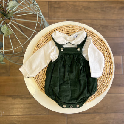 Completo invernale salopette costine e body Verde