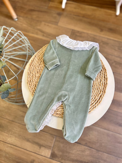 Tutina ciniglia con colletto pizzo Salvia